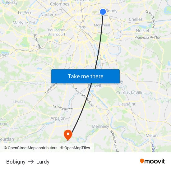 Bobigny to Lardy map