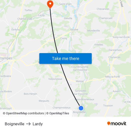 Boigneville to Lardy map