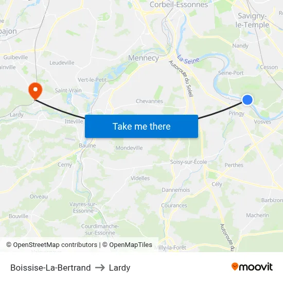 Boissise-La-Bertrand to Lardy map