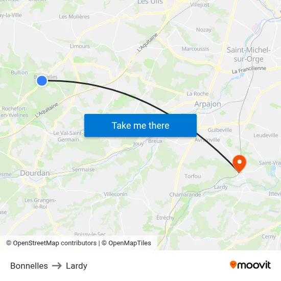 Bonnelles to Lardy map