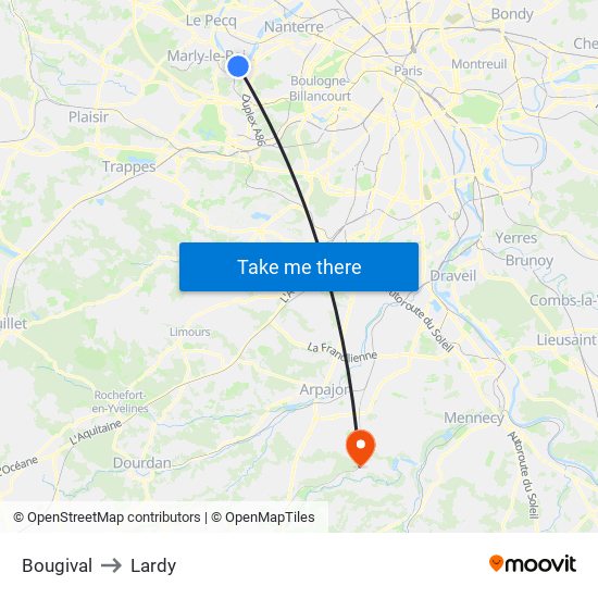 Bougival to Lardy map