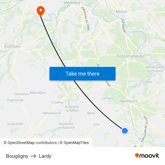 Bougligny to Lardy map