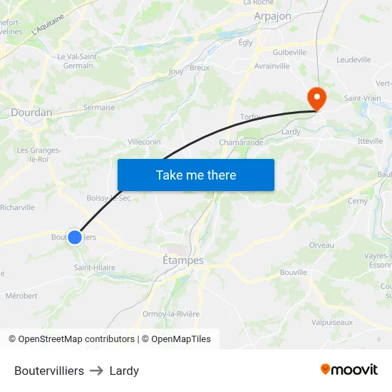 Boutervilliers to Lardy map