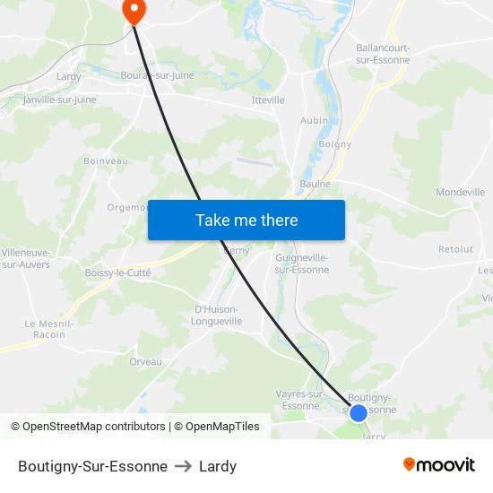 Boutigny-Sur-Essonne to Lardy map