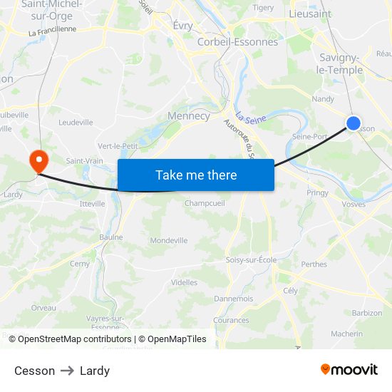 Cesson to Lardy map