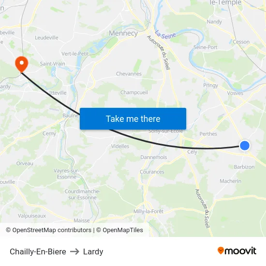 Chailly-En-Biere to Lardy map