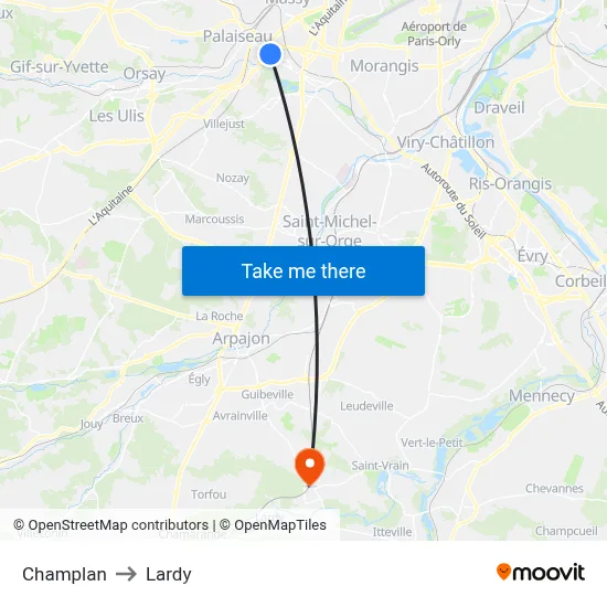 Champlan to Lardy map