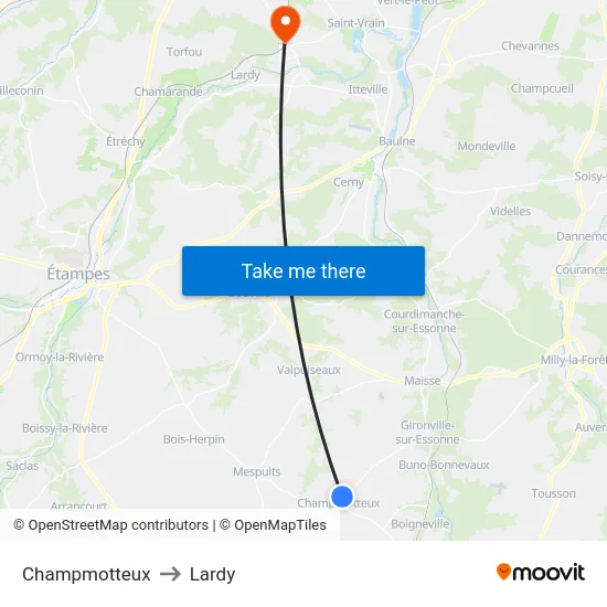 Champmotteux to Lardy map