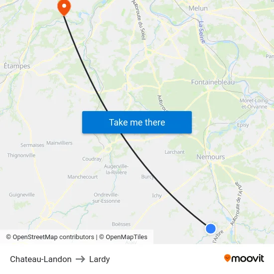 Chateau-Landon to Lardy map