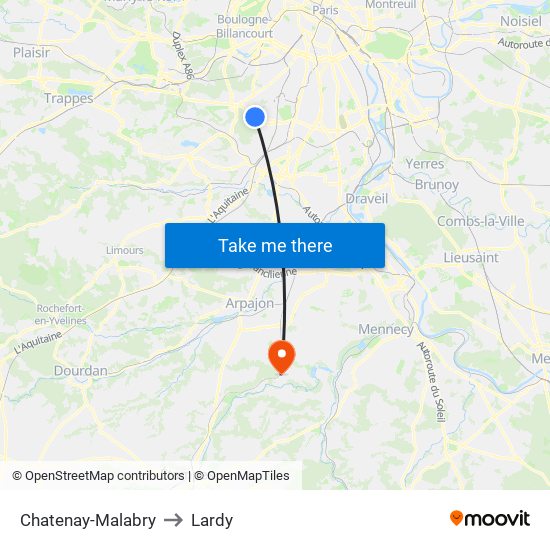 Chatenay-Malabry to Lardy map