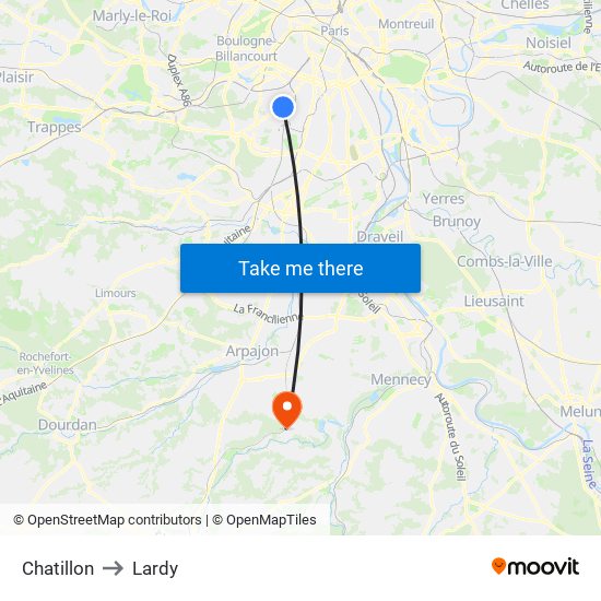 Chatillon to Lardy map