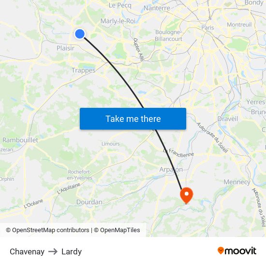 Chavenay to Lardy map