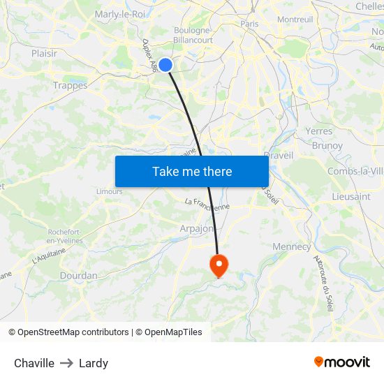 Chaville to Lardy map