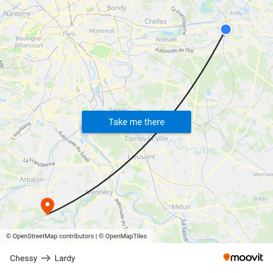 Chessy to Lardy map