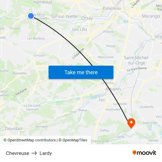 Chevreuse to Lardy map