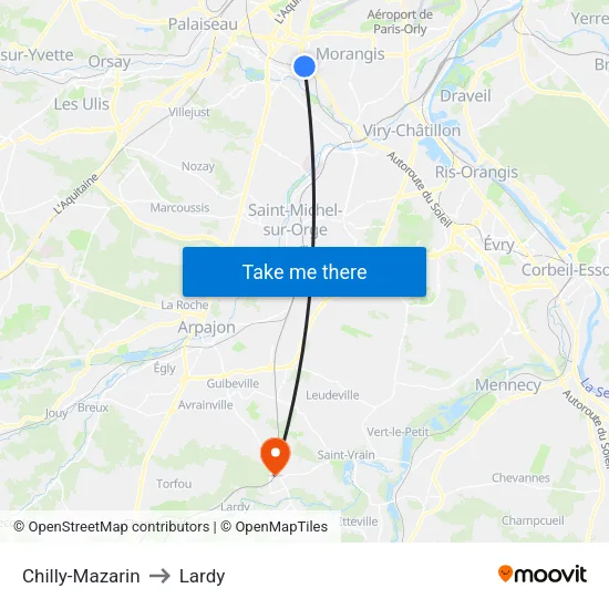 Chilly-Mazarin to Lardy map