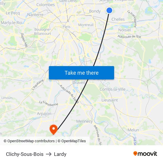 Clichy-Sous-Bois to Lardy map