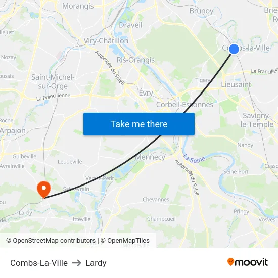 Combs-La-Ville to Lardy map