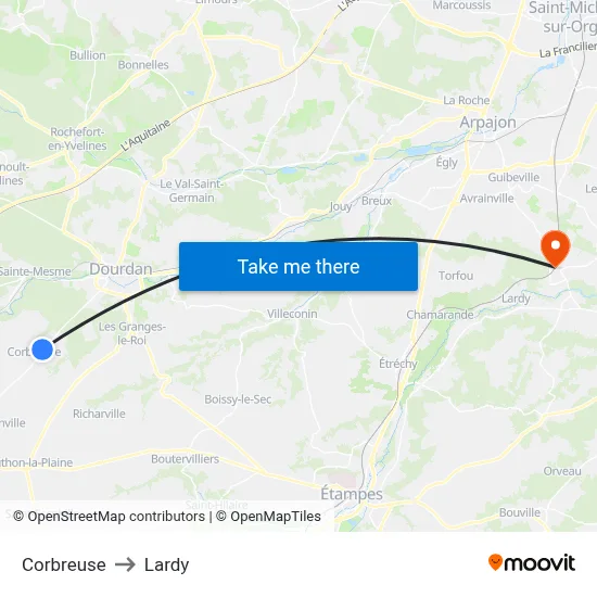 Corbreuse to Lardy map