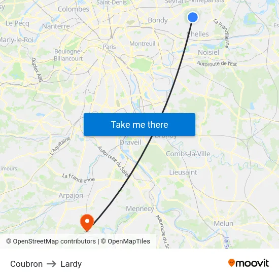 Coubron to Lardy map