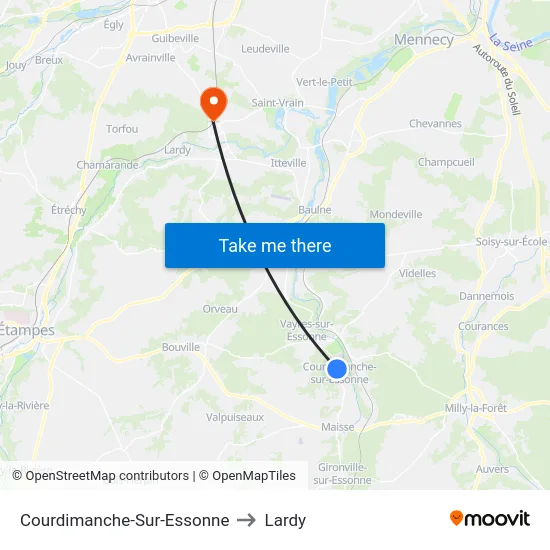 Courdimanche-Sur-Essonne to Lardy map