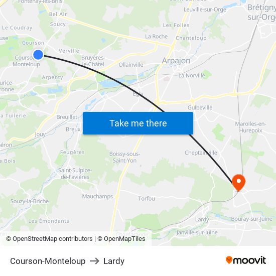 Courson-Monteloup to Lardy map