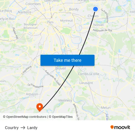 Courtry to Lardy map