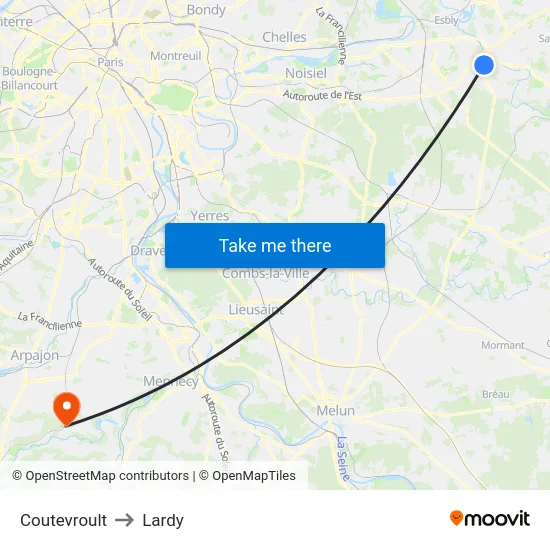 Coutevroult to Lardy map