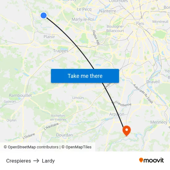 Crespieres to Lardy map