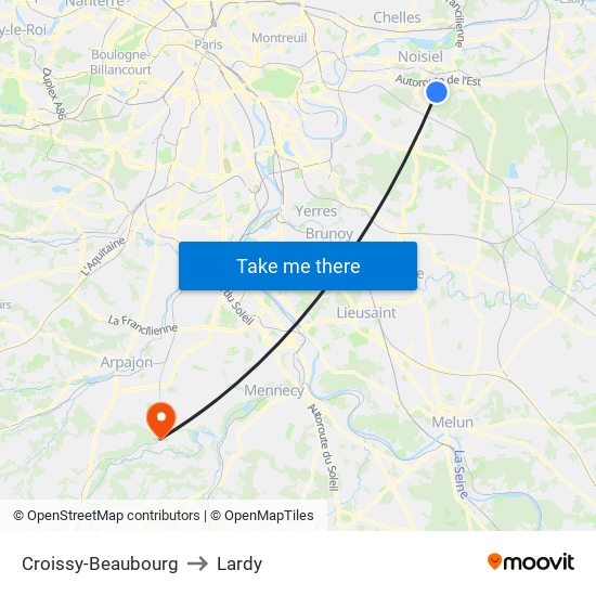 Croissy-Beaubourg to Lardy map
