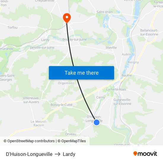 D'Huison-Longueville to Lardy map