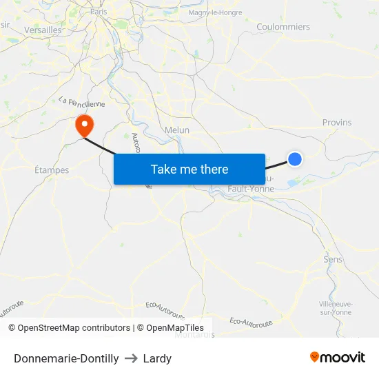 Donnemarie-Dontilly to Lardy map