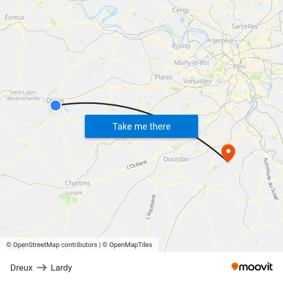 Dreux to Lardy map