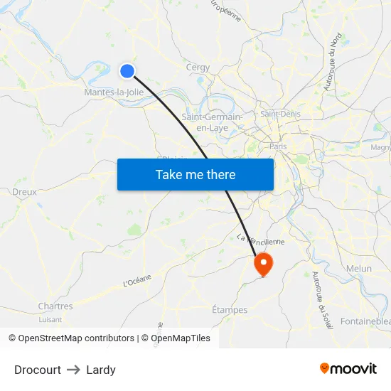 Drocourt to Lardy map