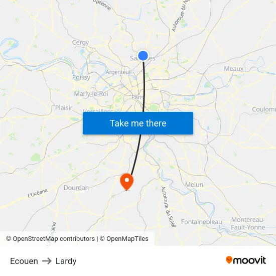 Ecouen to Lardy map