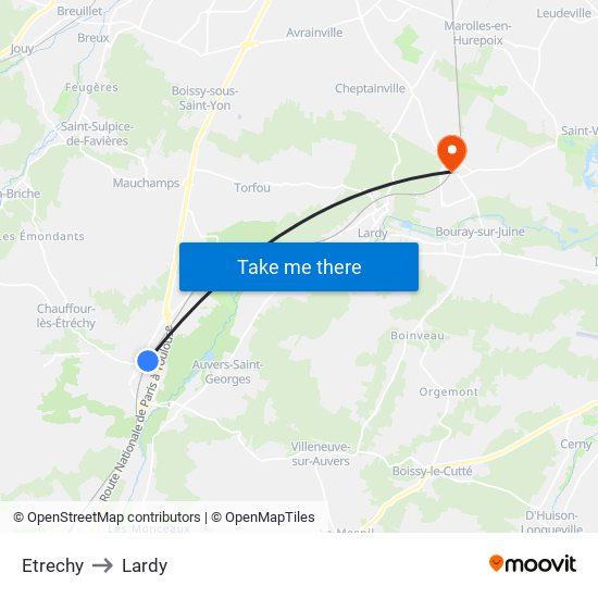 Etrechy to Lardy map