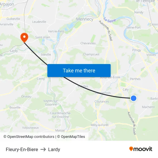 Fleury-En-Biere to Lardy map