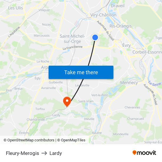 Fleury-Merogis to Lardy map