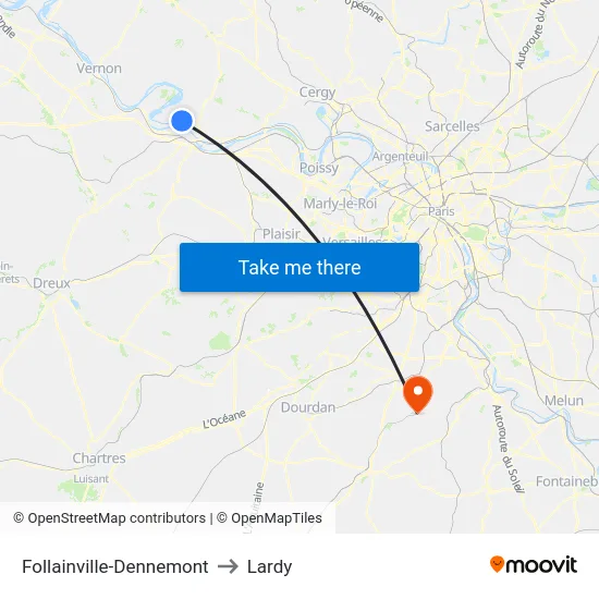 Follainville-Dennemont to Lardy map
