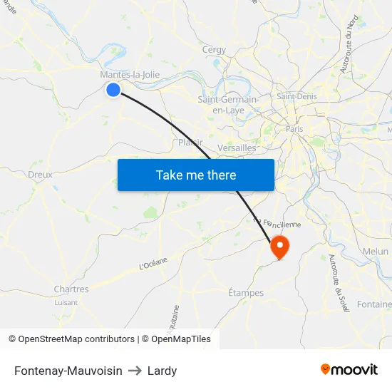 Fontenay-Mauvoisin to Lardy map