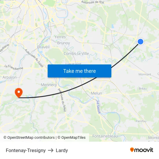 Fontenay-Tresigny to Lardy map