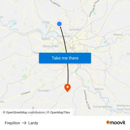 Frepillon to Lardy map