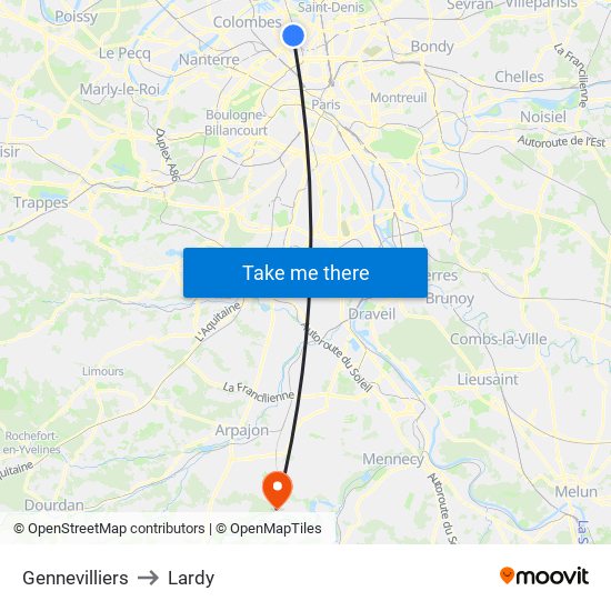 Gennevilliers to Lardy map