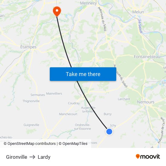 Gironville to Lardy map