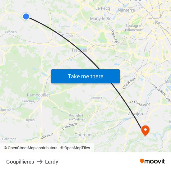 Goupillieres to Lardy map