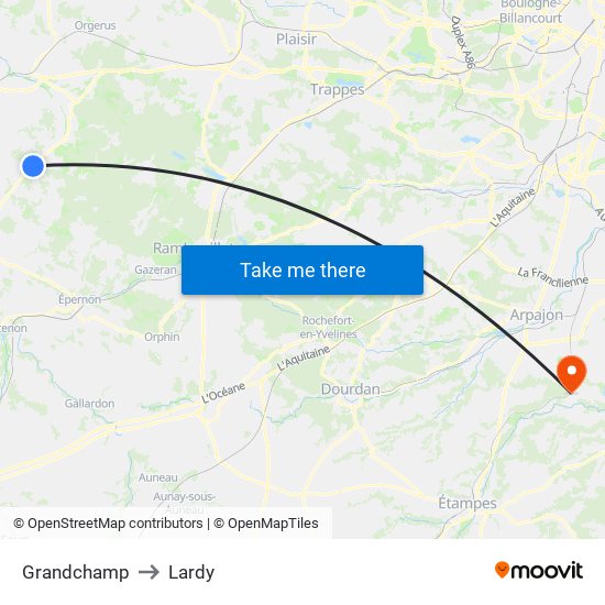 Grandchamp to Lardy map