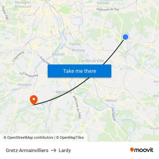 Gretz-Armainvilliers to Lardy map
