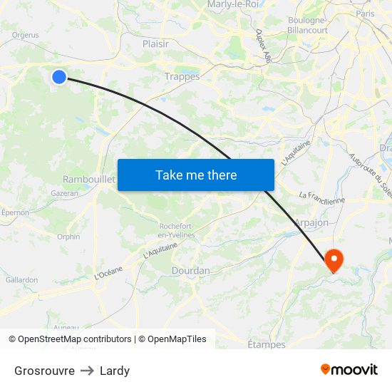 Grosrouvre to Lardy map