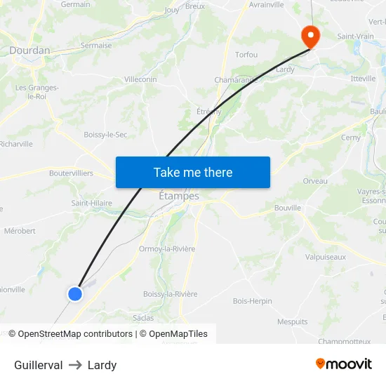 Guillerval to Lardy map