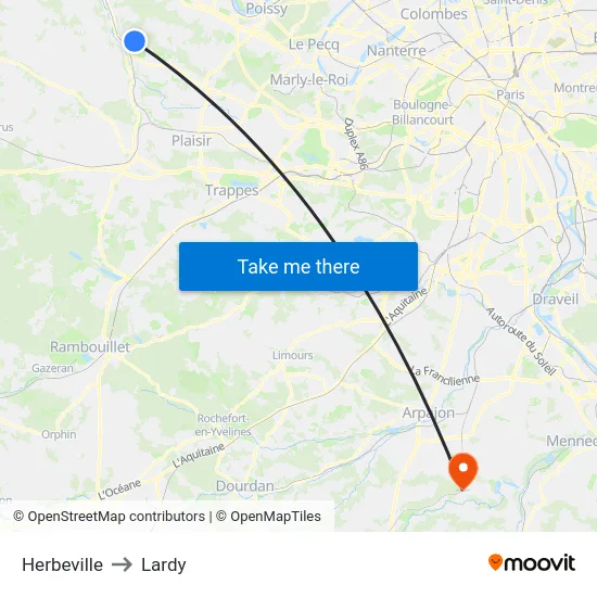 Herbeville to Lardy map